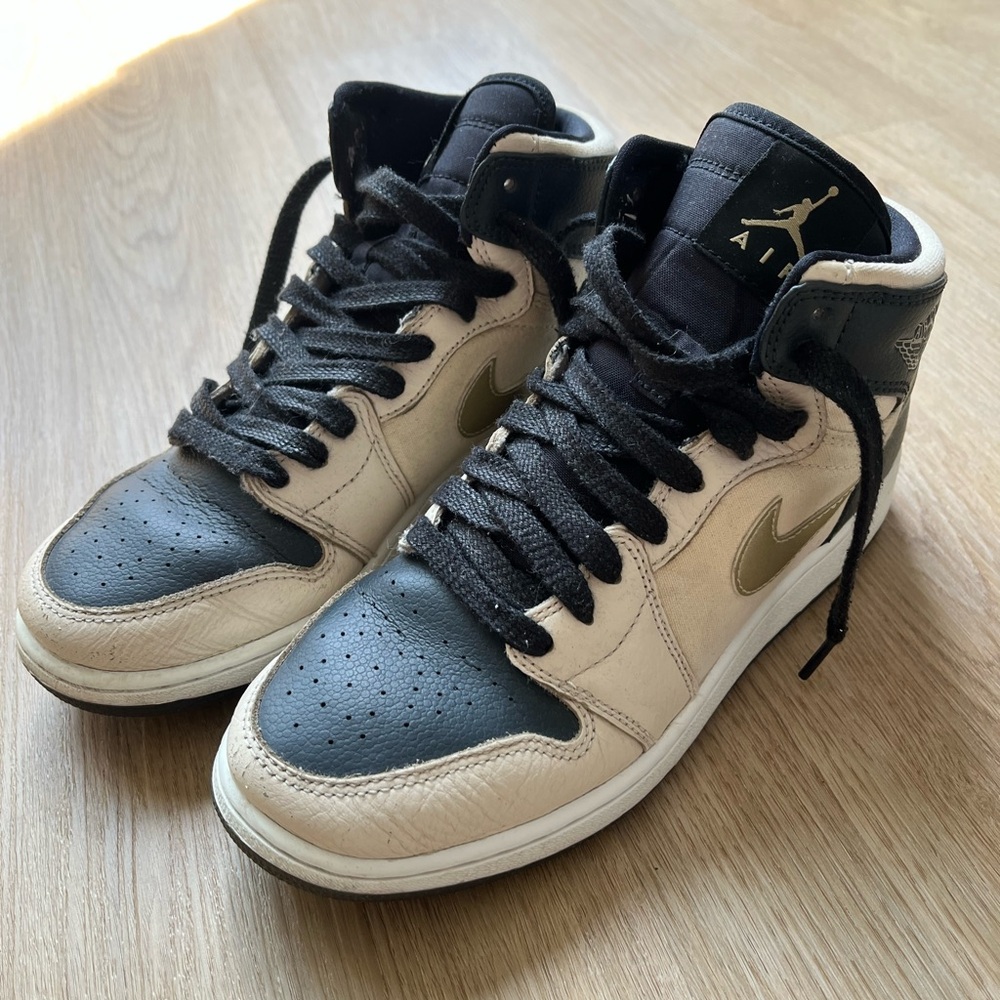 Nike Jordan 1 Mid Black and Cream Sneakers